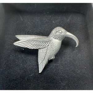 1996 Vintage Pewter Hummingbird Brooch Lapel Pin Danforth Signed Handmade Birds